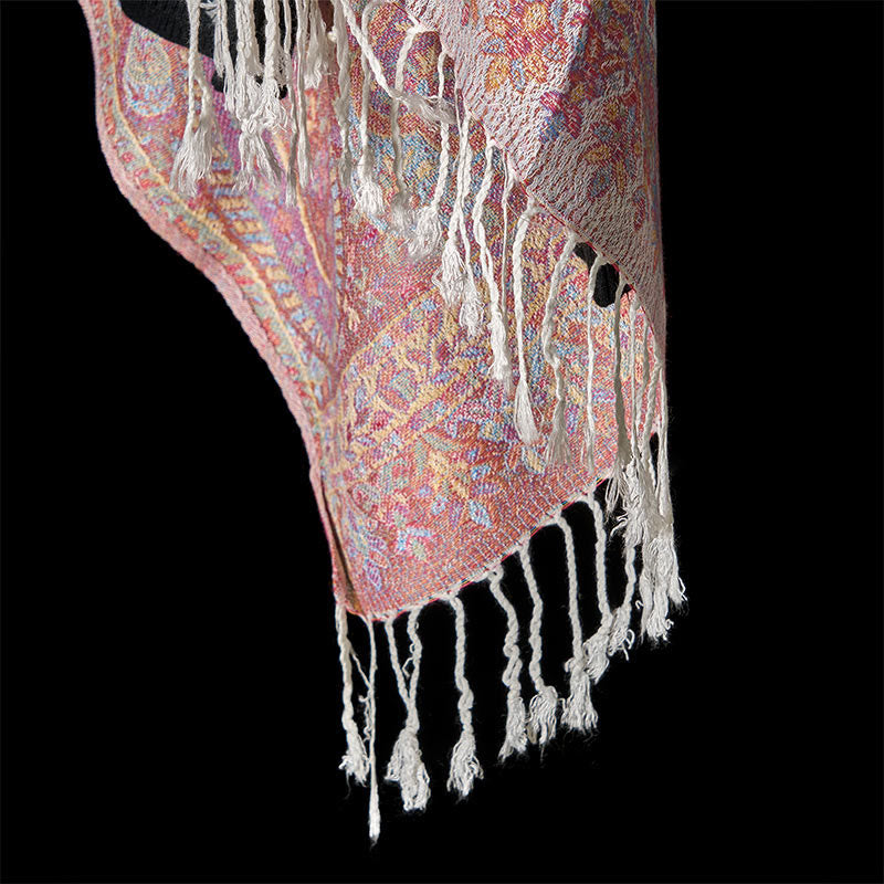 Geometric Pattern Tibetan Meditation Shawl with Tassel Detail