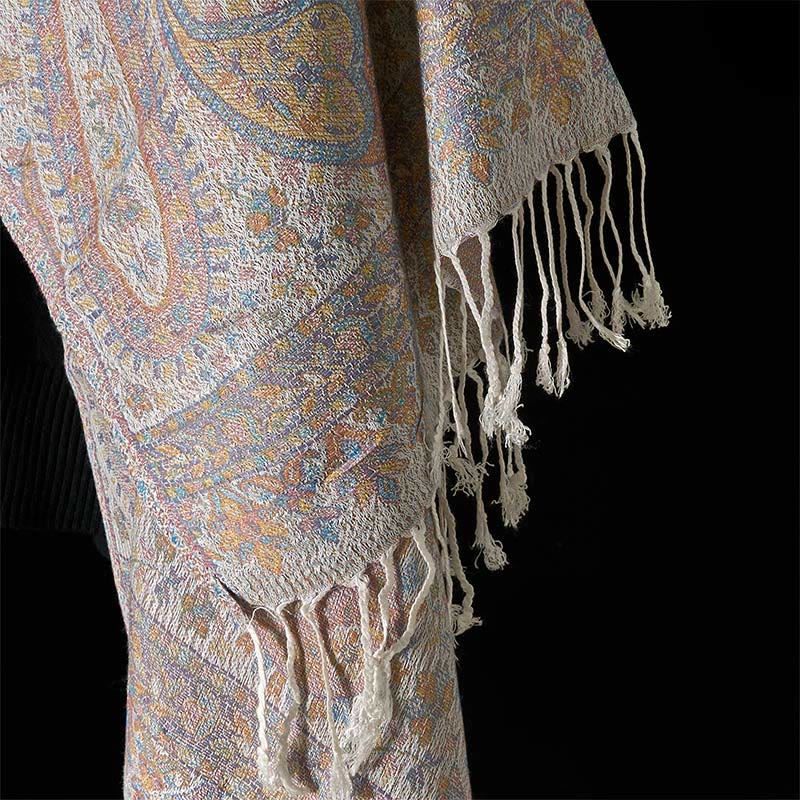 Geometric Pattern Tibetan Meditation Shawl with Tassel Detail