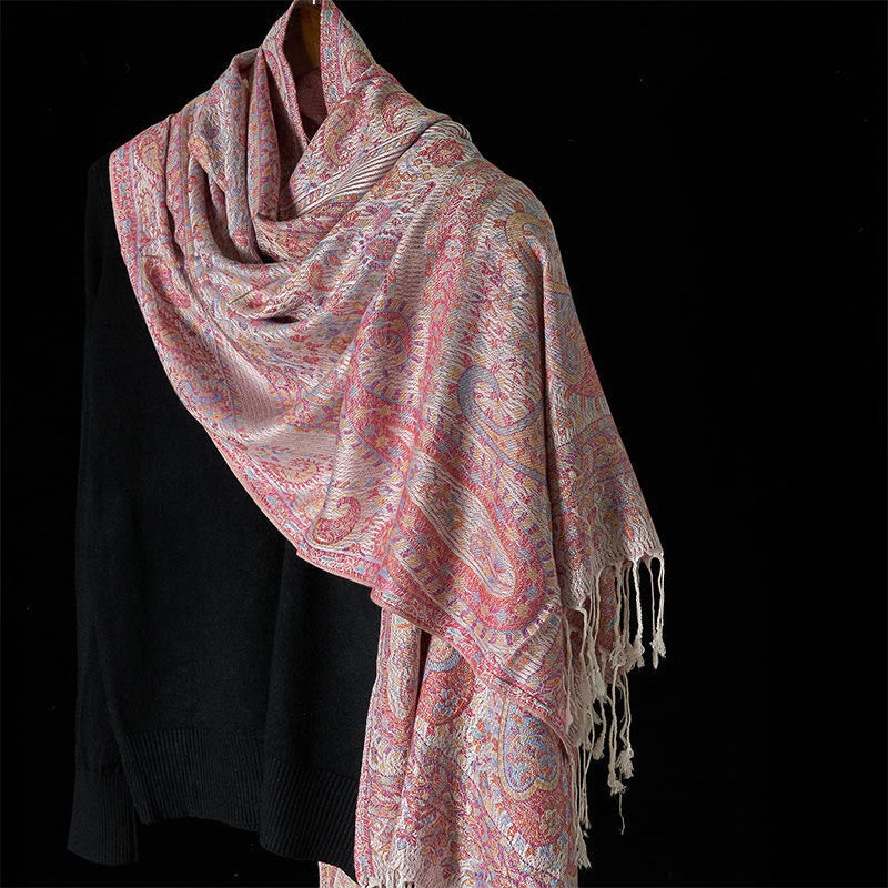 Geometric Pattern Tibetan Meditation Shawl with Tassel Detail