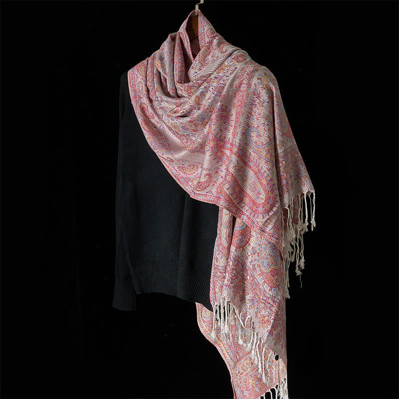 Geometric Pattern Tibetan Meditation Shawl with Tassel Detail