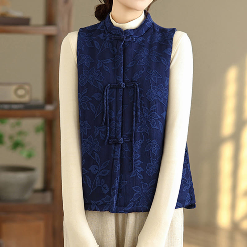 Tactile Cotton Jacquard Stand-Collar Meditation Waistcoat