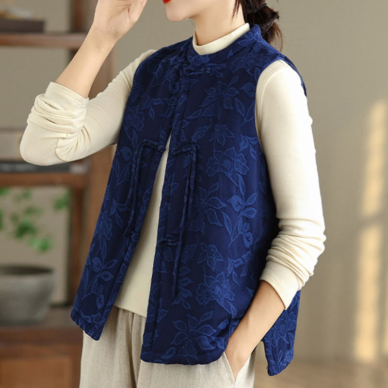 Tactile Cotton Jacquard Stand-Collar Meditation Waistcoat