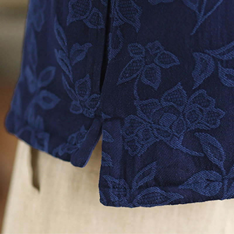 Tactile Cotton Jacquard Stand-Collar Meditation Waistcoat