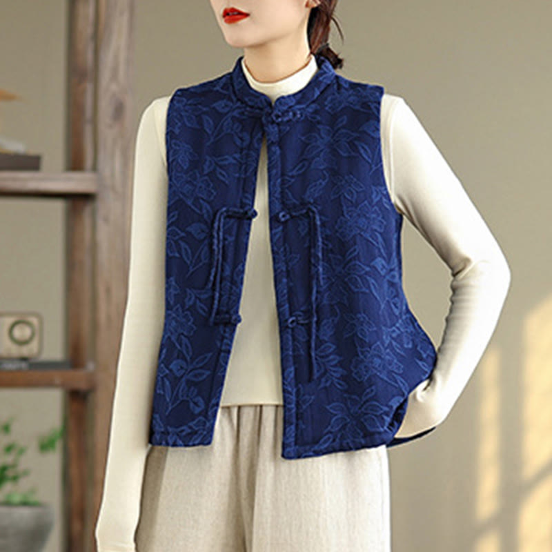 Tactile Cotton Jacquard Stand-Collar Meditation Waistcoat