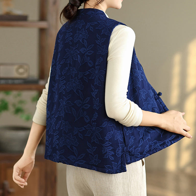 Tactile Cotton Jacquard Stand-Collar Meditation Waistcoat