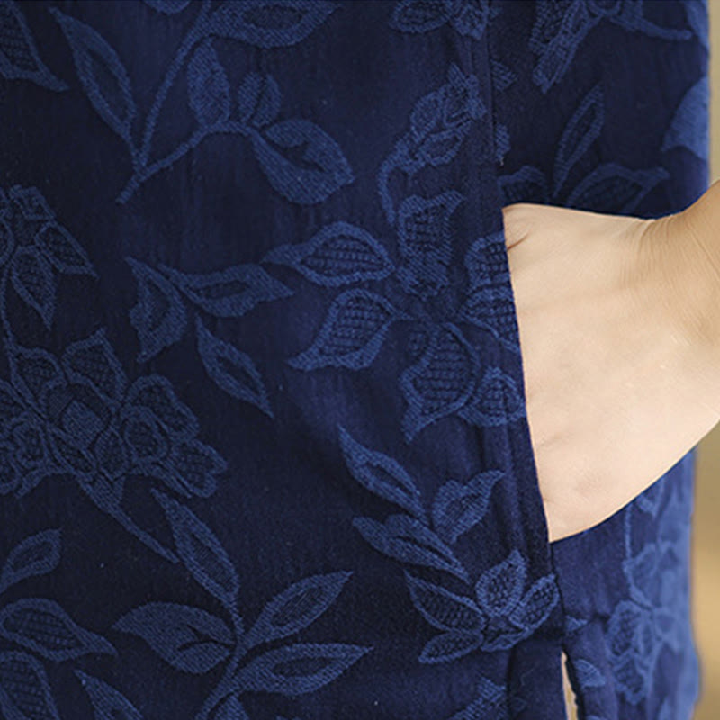 Tactile Cotton Jacquard Stand-Collar Meditation Waistcoat