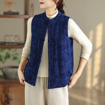 Tactile Cotton Jacquard Stand-Collar Meditation Waistcoat