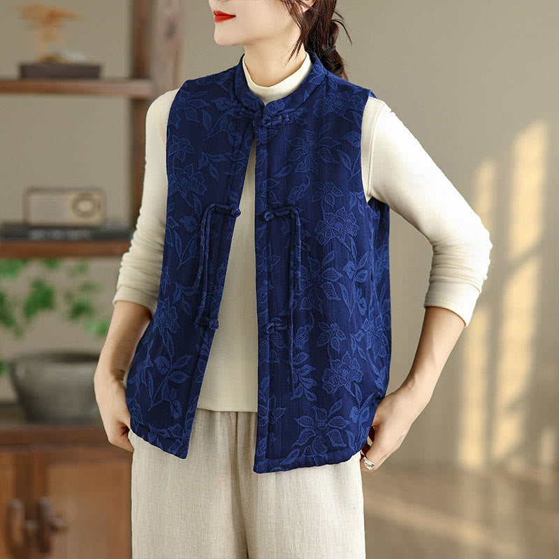 Tactile Cotton Jacquard Stand-Collar Meditation Waistcoat
