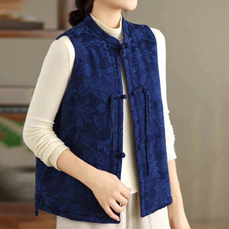 Tactile Cotton Jacquard Stand-Collar Meditation Waistcoat