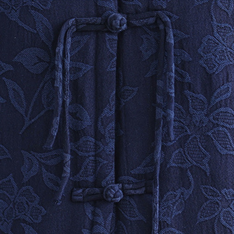 Tactile Cotton Jacquard Stand-Collar Meditation Waistcoat