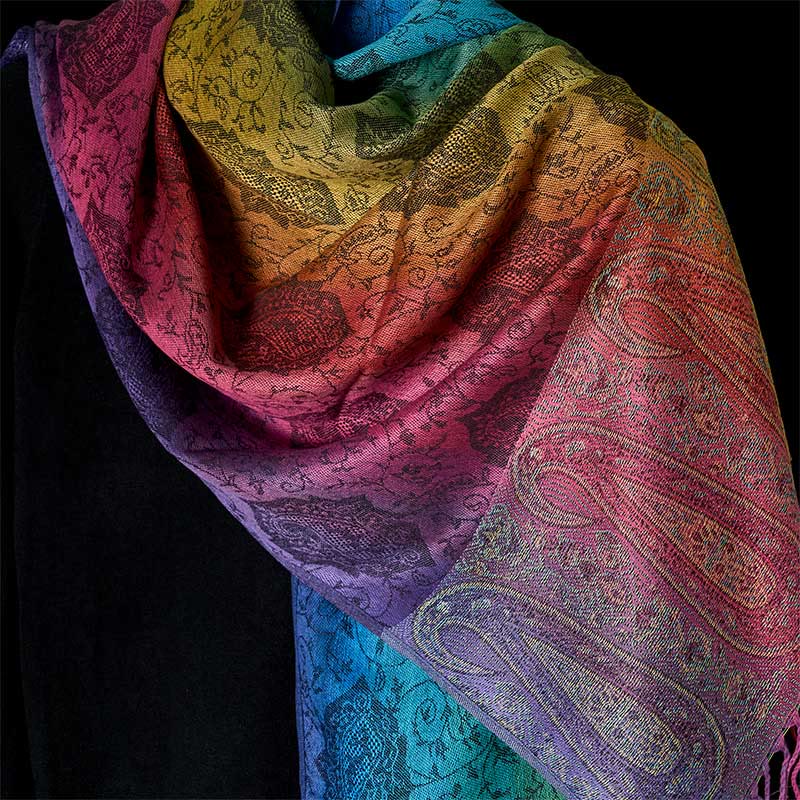 Spring Colorful Gradient Cashew Flower Pattern Tassel Cozy Scarf Shawl