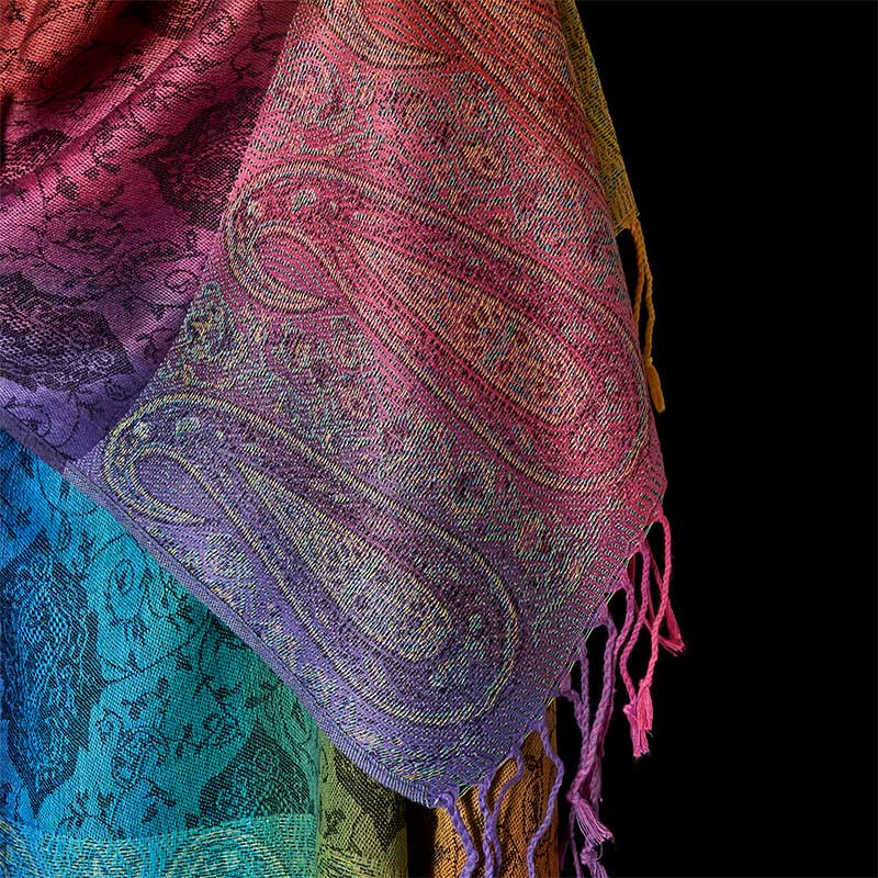 Spring Colorful Gradient Cashew Flower Pattern Tassel Cozy Scarf Shawl