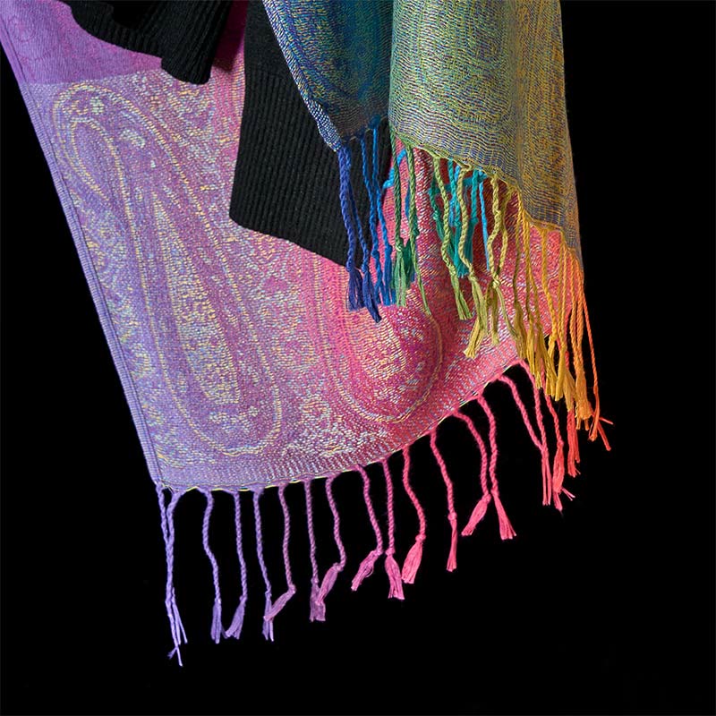 Spring Colorful Gradient Cashew Flower Pattern Tassel Cozy Scarf Shawl