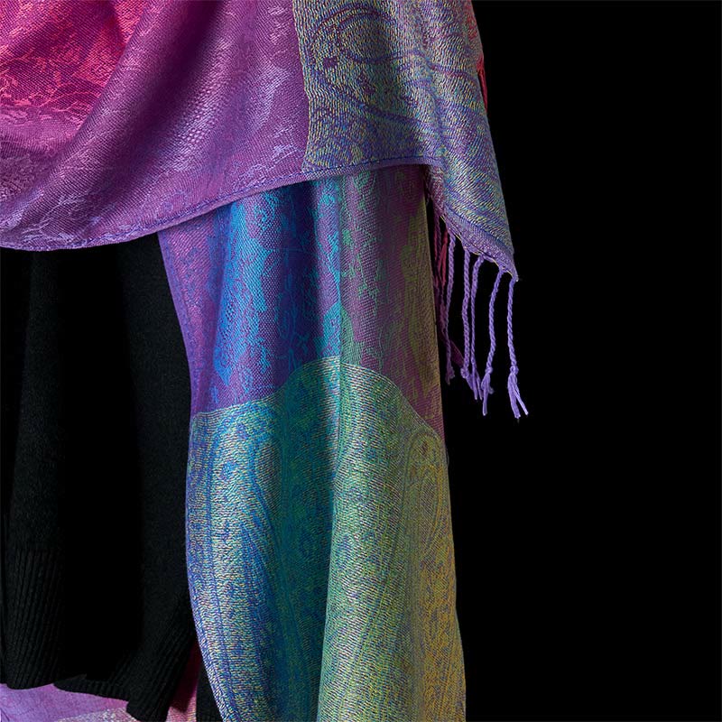 Spring Colorful Gradient Cashew Flower Pattern Tassel Cozy Scarf Shawl
