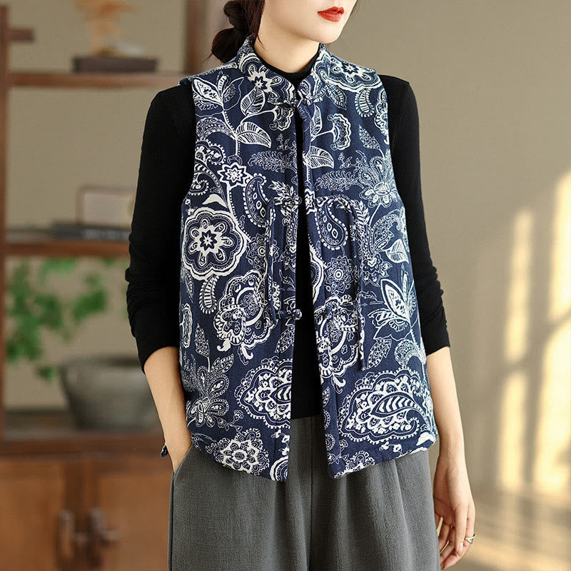 Botanical Cotton Stand-Collar Mindful Layering Waistcoat