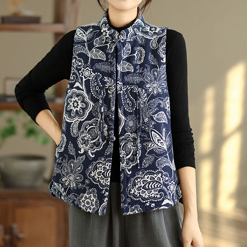 Botanical Cotton Stand-Collar Mindful Layering Waistcoat