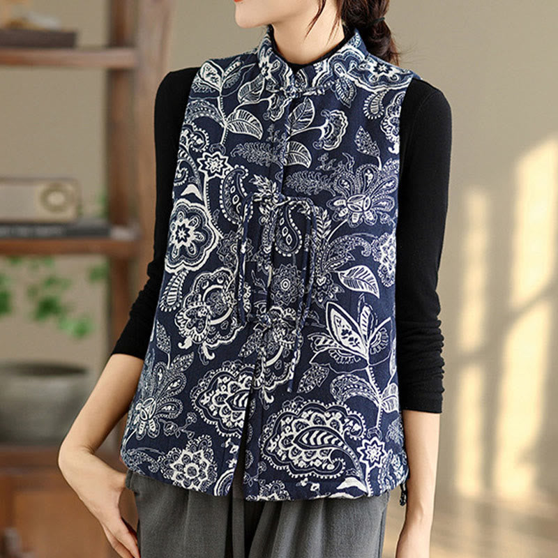 Botanical Cotton Stand-Collar Mindful Layering Waistcoat