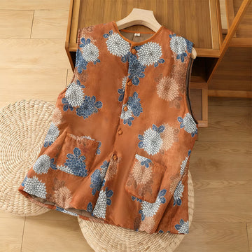 Organic Cotton Floral Print Sleeveless Meditation Waistcoat