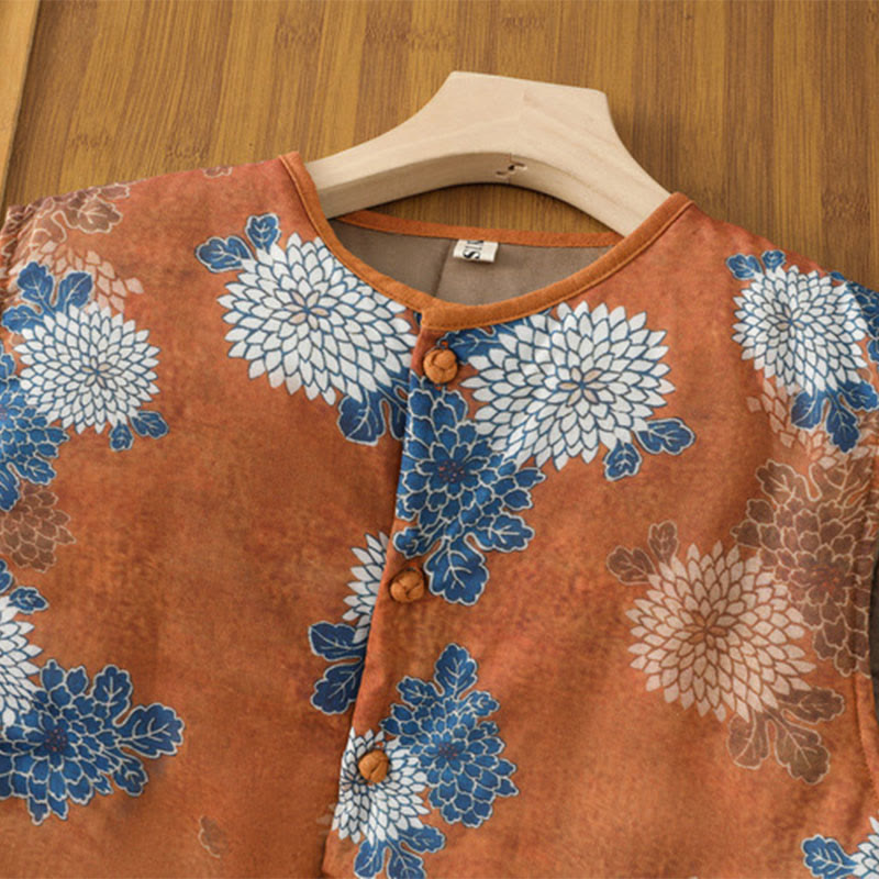 Organic Cotton Floral Print Sleeveless Meditation Waistcoat