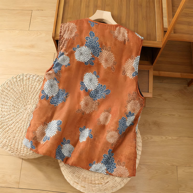 Organic Cotton Floral Print Sleeveless Meditation Waistcoat