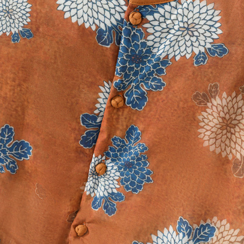 Organic Cotton Floral Print Sleeveless Meditation Waistcoat