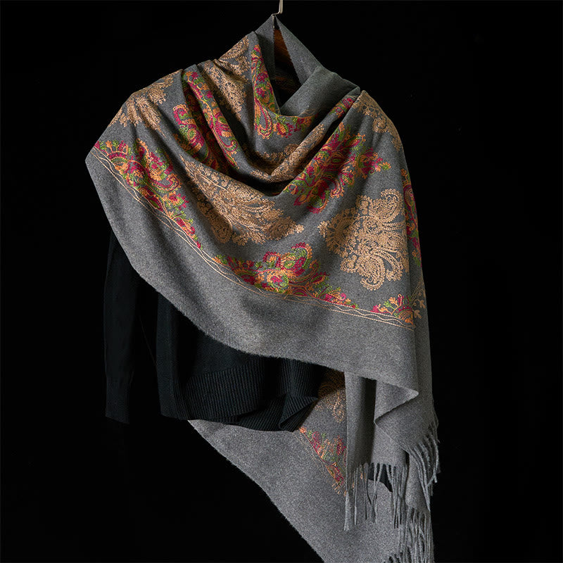 Winter Colorful Vines Flowers Pattern Tassel Cozy Scarf Shawl