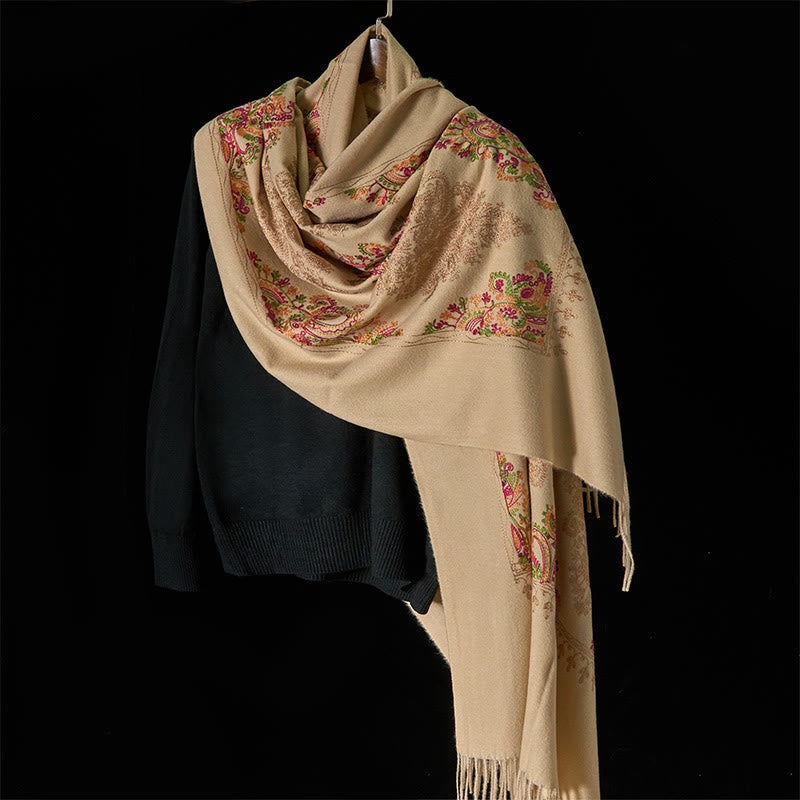 Winter Colorful Vines Flowers Pattern Tassel Cozy Scarf Shawl