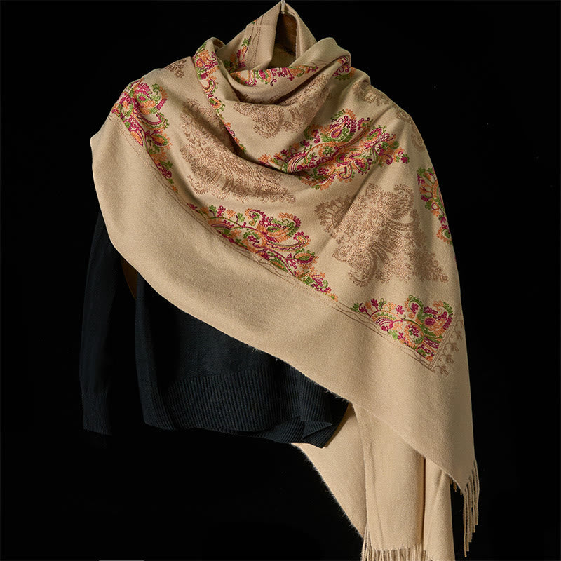 Winter Colorful Vines Flowers Pattern Tassel Cozy Scarf Shawl