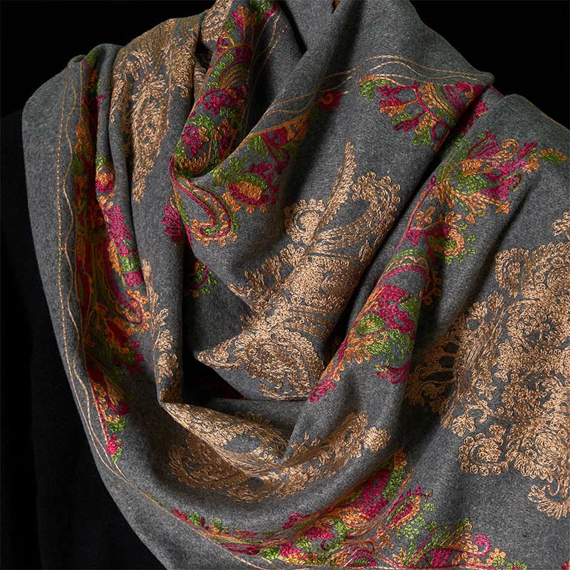 Winter Colorful Vines Flowers Pattern Tassel Cozy Scarf Shawl