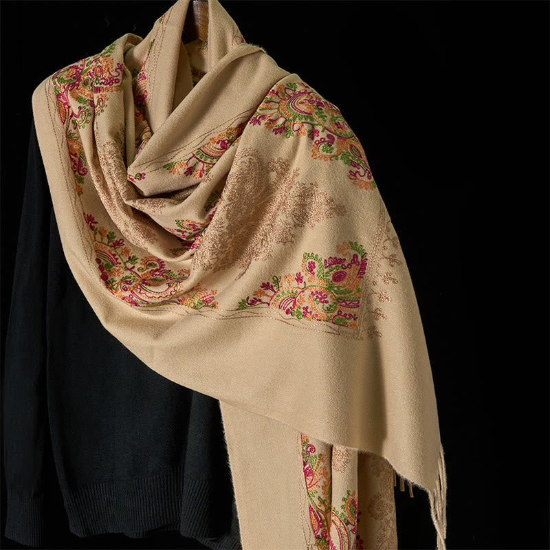 Winter Colorful Vines Flowers Pattern Tassel Cozy Scarf Shawl