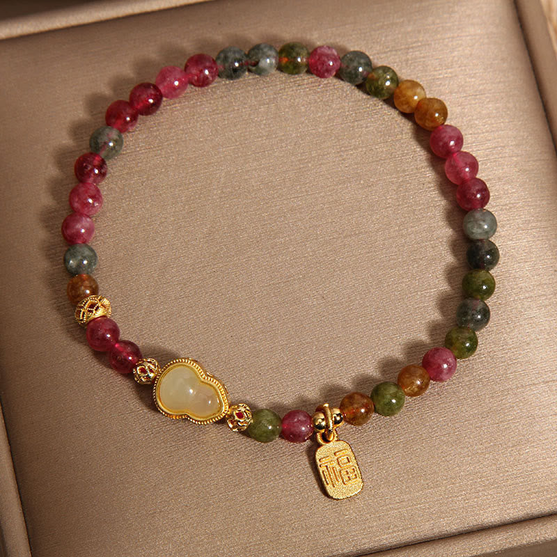 Tourmaline Colorful Stone Fu Character Positive Bracelet