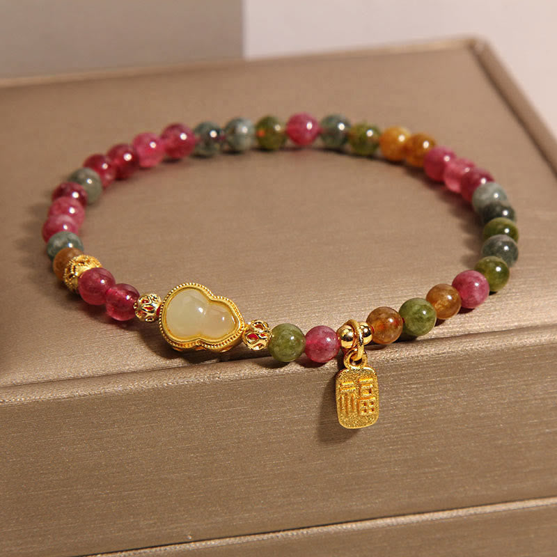 Tourmaline Colorful Stone Fu Character Positive Bracelet