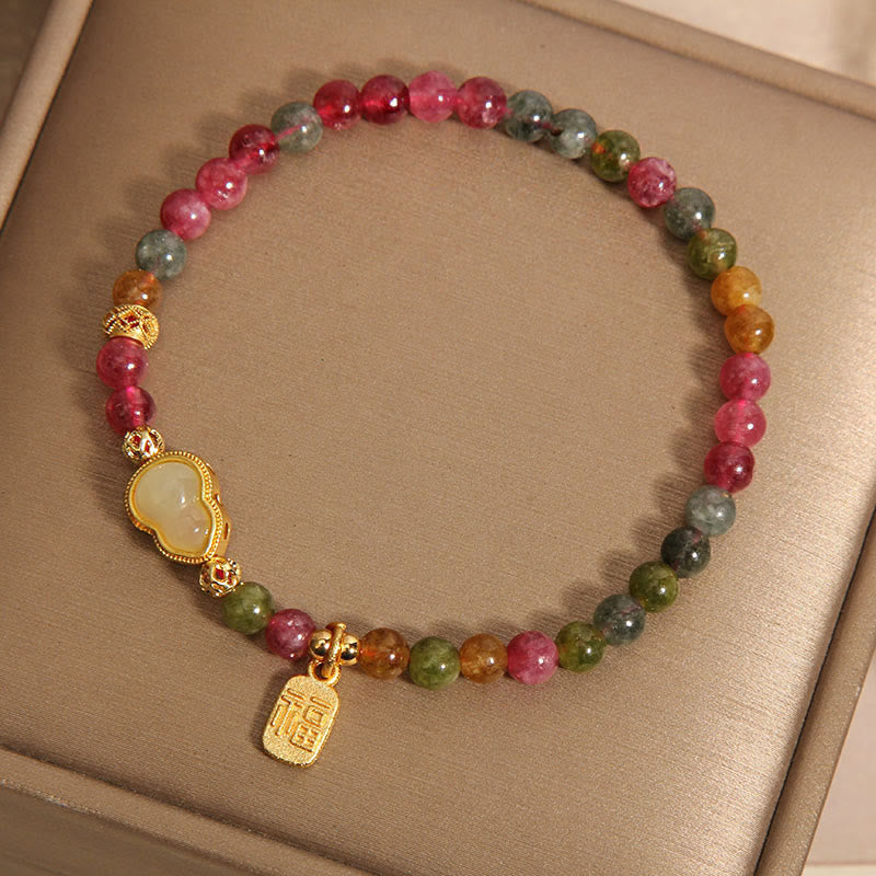 Tourmaline Colorful Stone Fu Character Positive Bracelet