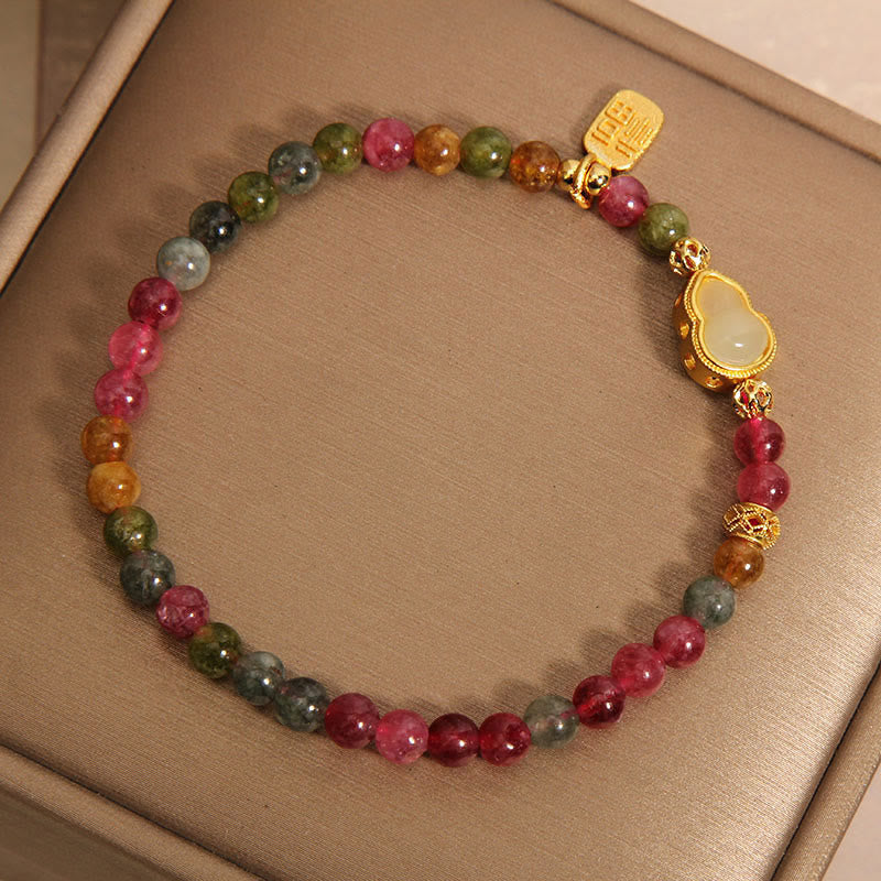 Tourmaline Colorful Stone Fu Character Positive Bracelet