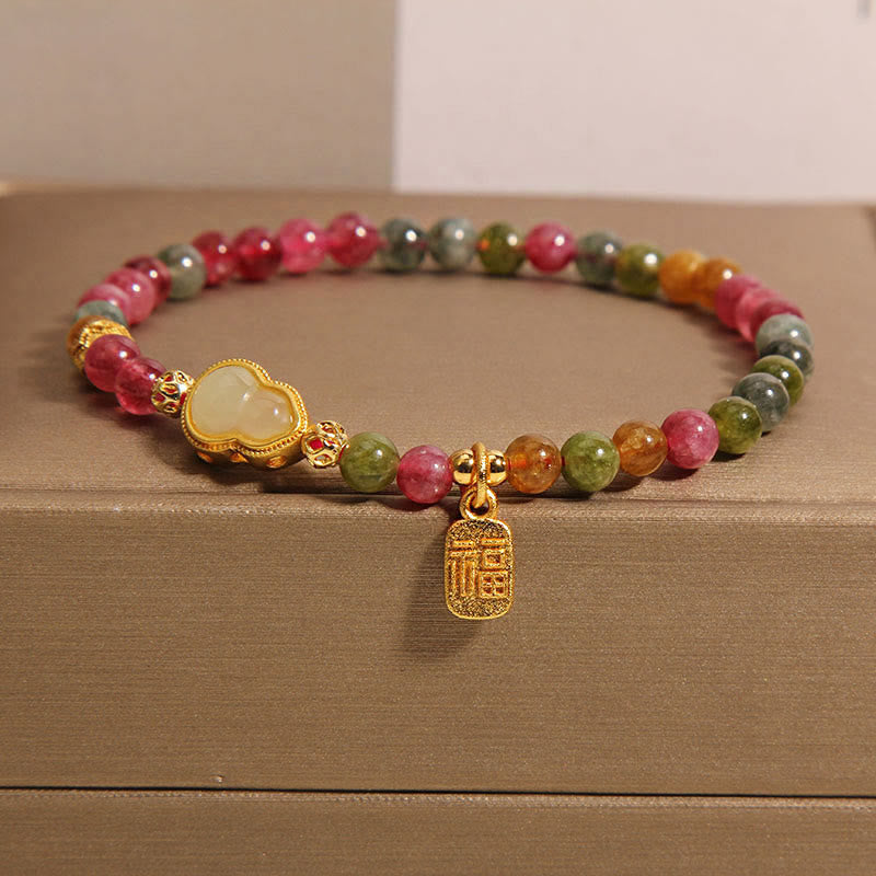 Tourmaline Colorful Stone Fu Character Positive Bracelet