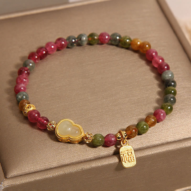 Tourmaline Colorful Stone Fu Character Positive Bracelet