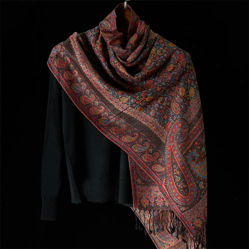 Tactile Knit Cashew Leaf Grounding Tibetan Shawl Wrap