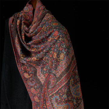 Tactile Knit Cashew Leaf Grounding Tibetan Shawl Wrap