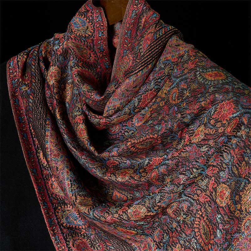 Tactile Knit Cashew Leaf Grounding Tibetan Shawl Wrap