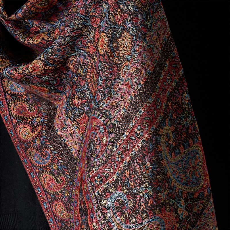 Tactile Knit Cashew Leaf Grounding Tibetan Shawl Wrap