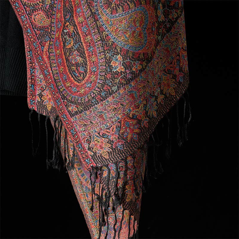 Tactile Knit Cashew Leaf Grounding Tibetan Shawl Wrap
