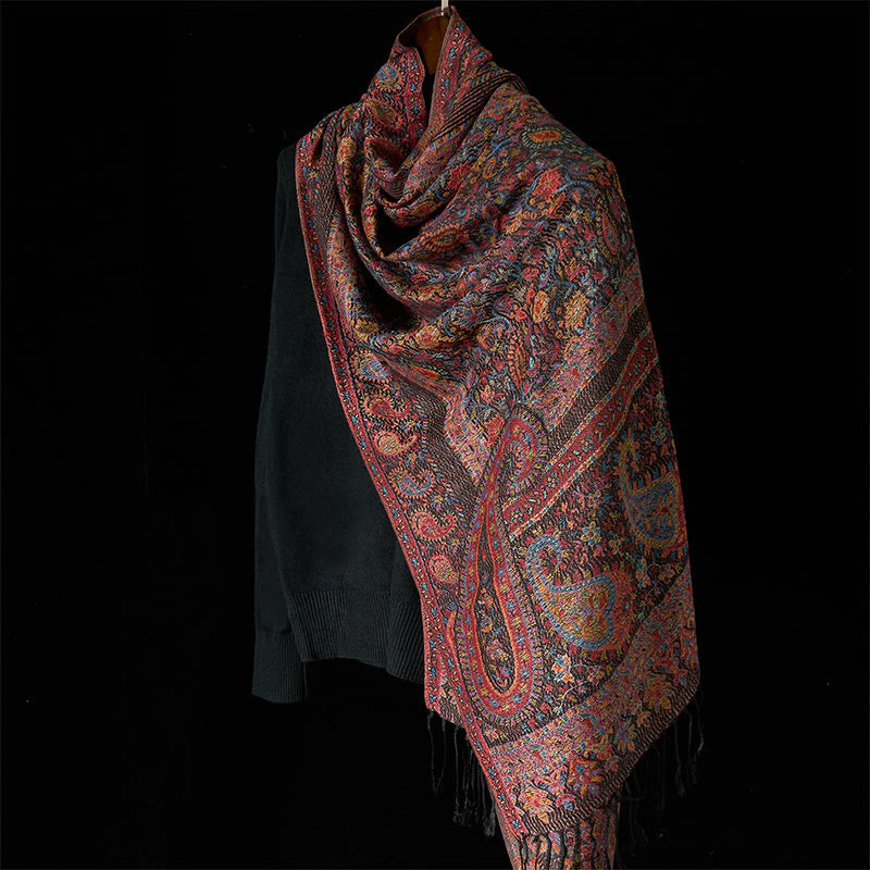Tactile Knit Cashew Leaf Grounding Tibetan Shawl Wrap
