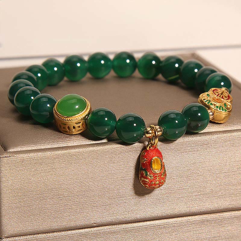 Natural Green Agate Gourd Tiger Shoes Pattern Hope Bracelet