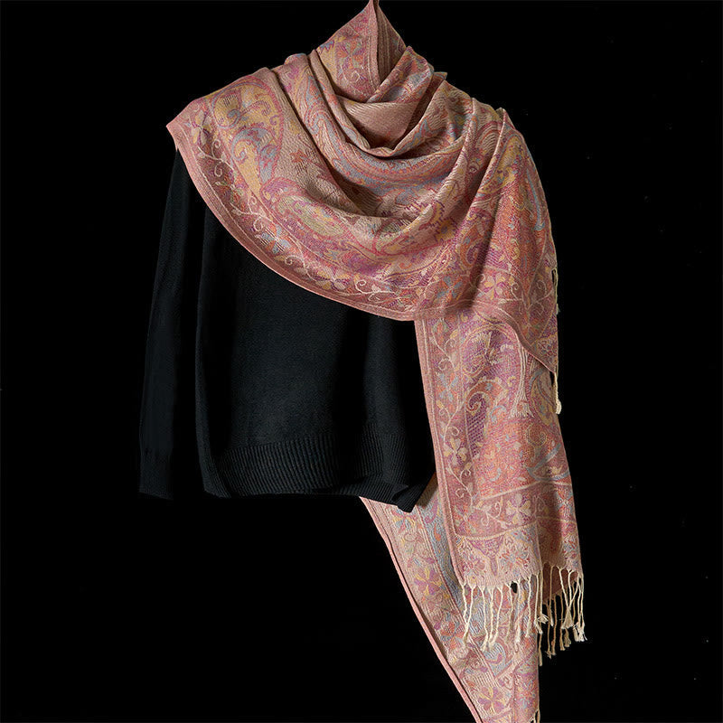 Spring Cashew Flower Vines Pattern Tassel Soft Scarf Shawl