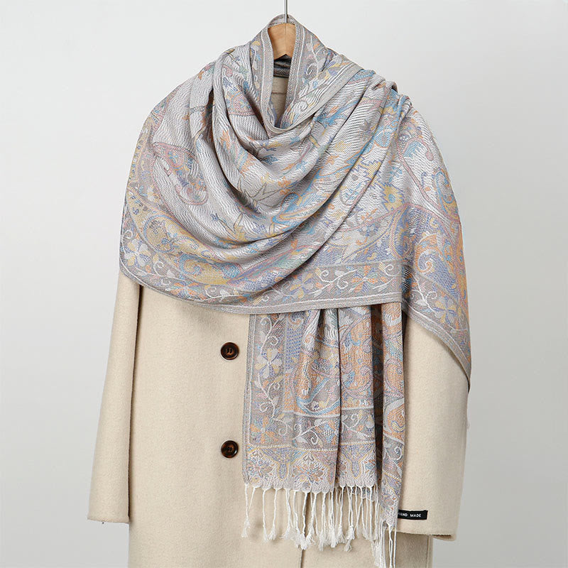 Spring Cashew Flower Vines Pattern Tassel Soft Scarf Shawl