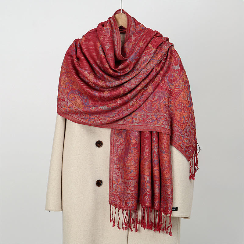 Spring Cashew Flower Vines Pattern Tassel Soft Scarf Shawl