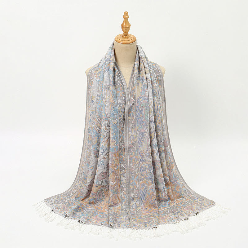Spring Cashew Flower Vines Pattern Tassel Soft Scarf Shawl