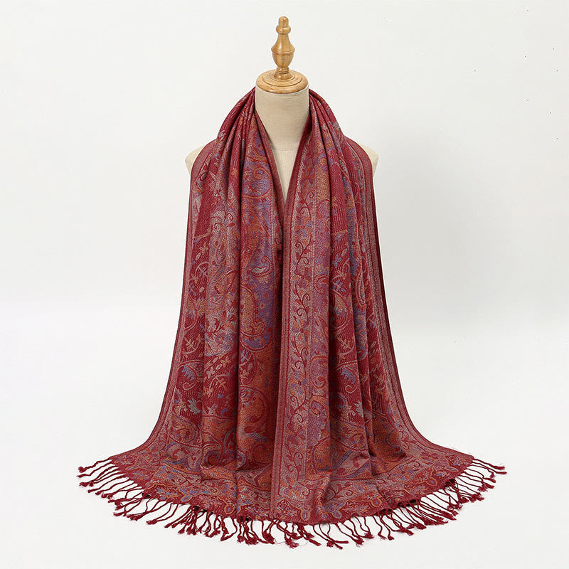 Spring Cashew Flower Vines Pattern Tassel Soft Scarf Shawl