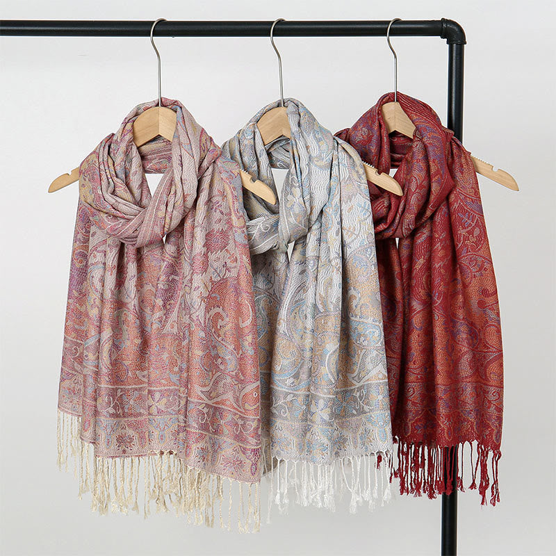 Spring Cashew Flower Vines Pattern Tassel Soft Scarf Shawl