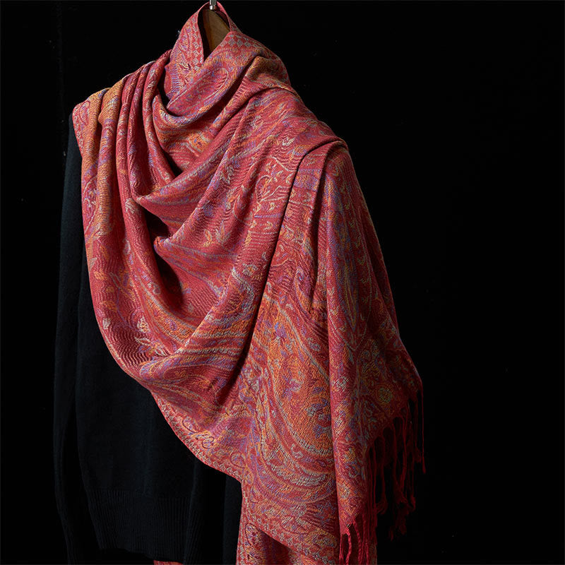 Geometric Pattern Tibetan Meditation Shawl Soft Knit Wrap